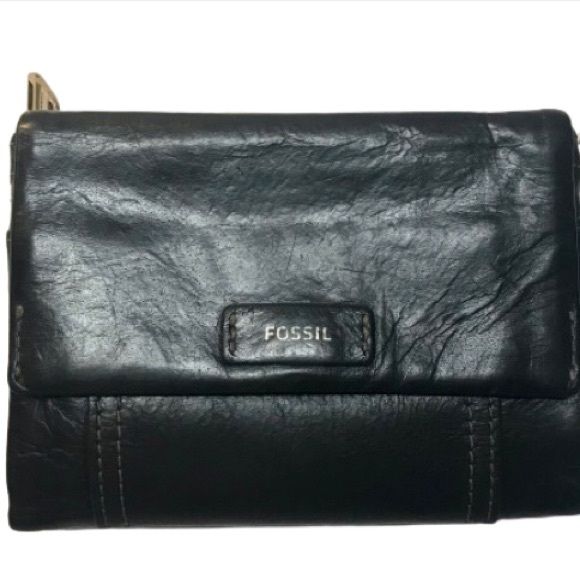 Fossil Ellis Vintage Trifold Ladies Black Leather Wallet - Picture 1 of 9